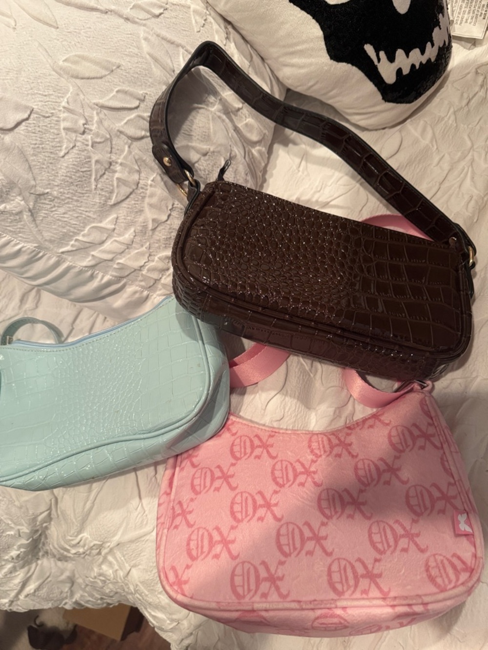 Dark Brown Croc-Embossed Shoulder Bag